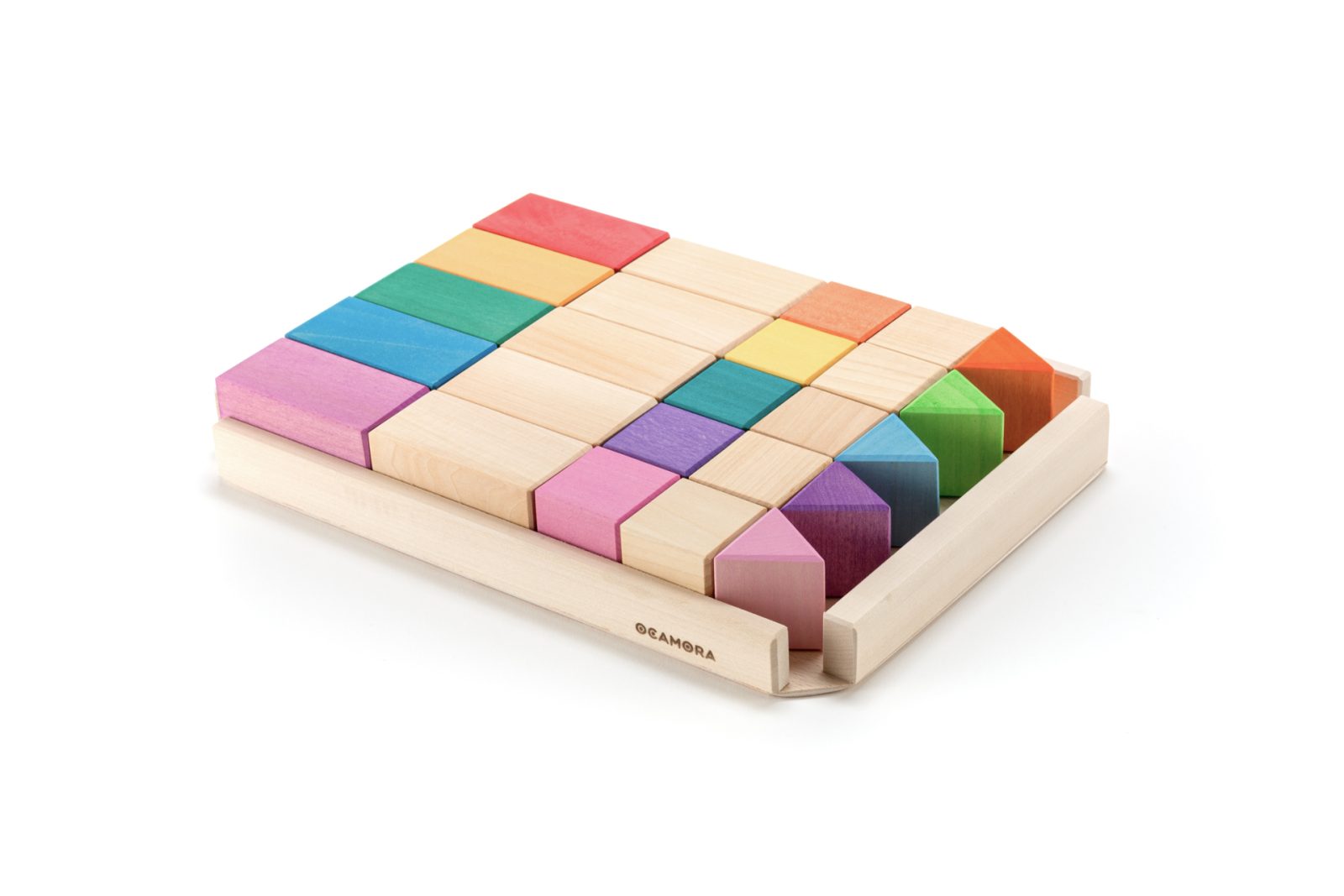 Handgemaakte houten blokken Ocamora voor montessori en waldorf spel